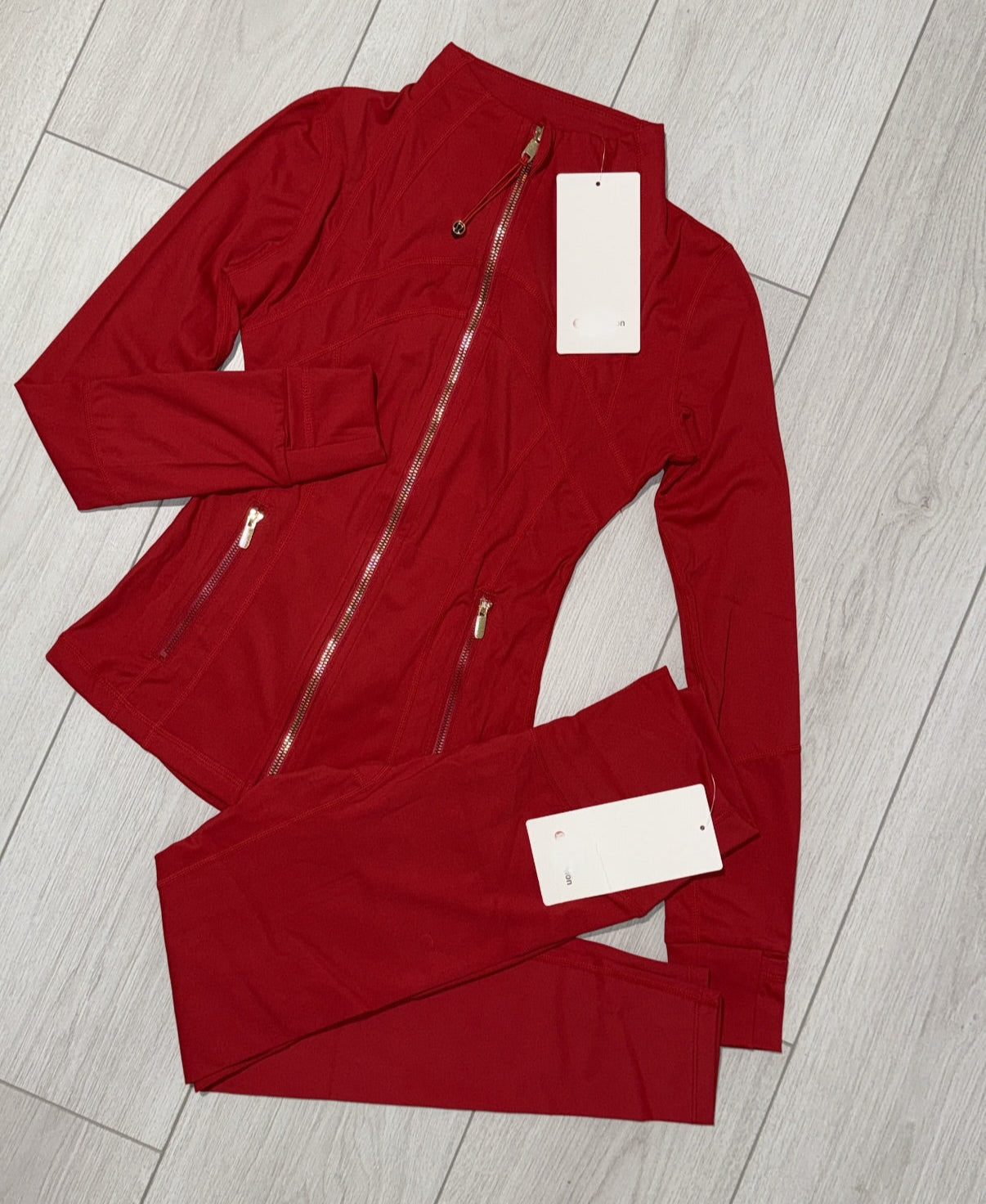 Red Set Gold Zip Leggings