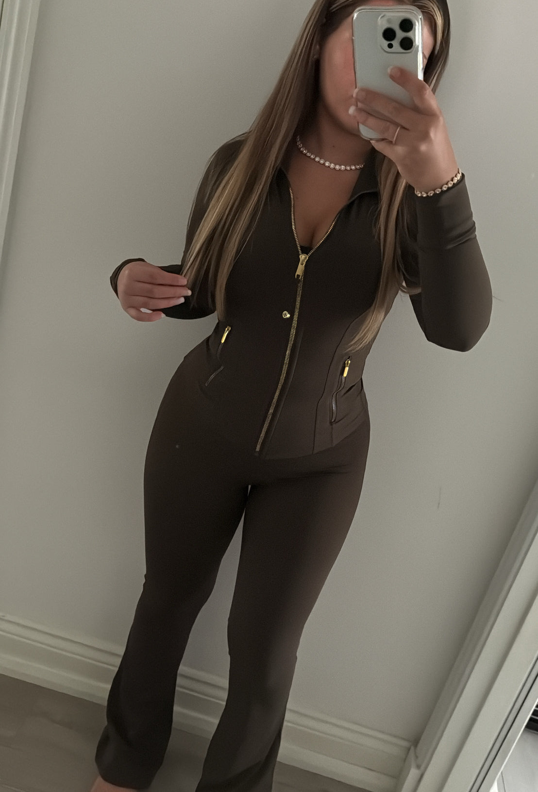 Khaki Gold Zip Set