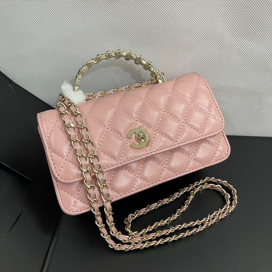 Pink Gold Handle Bag