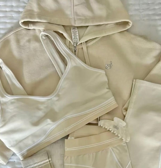 Cream Zip Up Hoodie