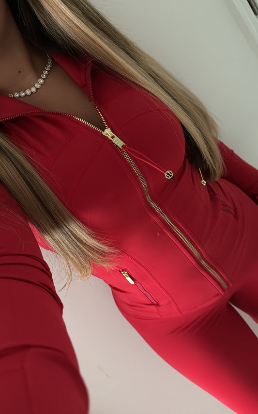 Red Set Gold Zip Leggings