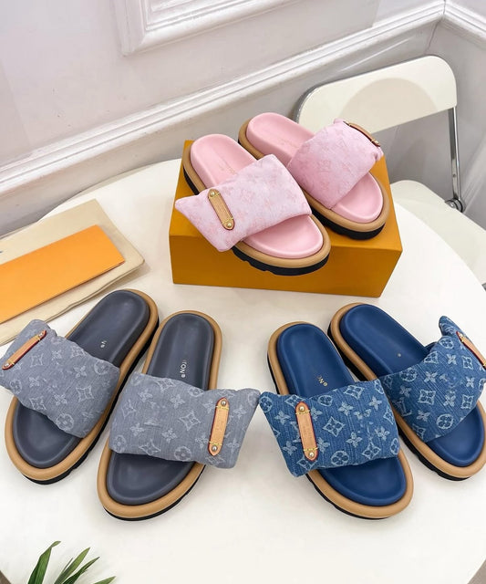 Denim Pillow Slides