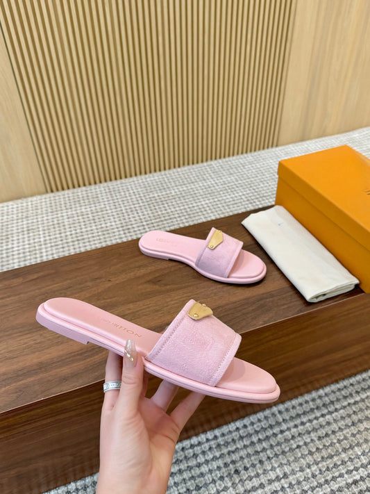 Pink Denim Slides