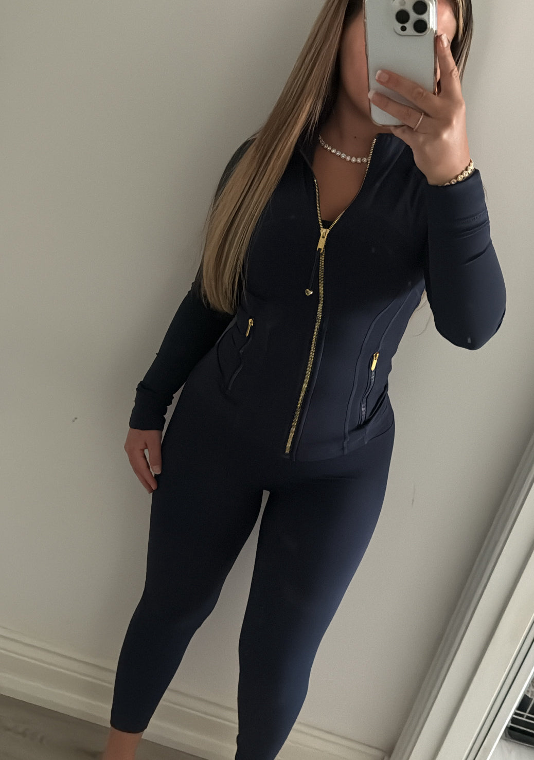 Navy Gold Zip Set Leggings