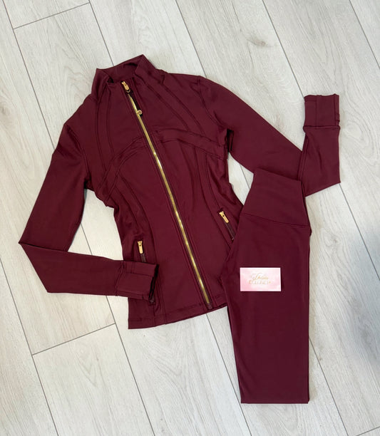 Burgundy Gold Zip Set