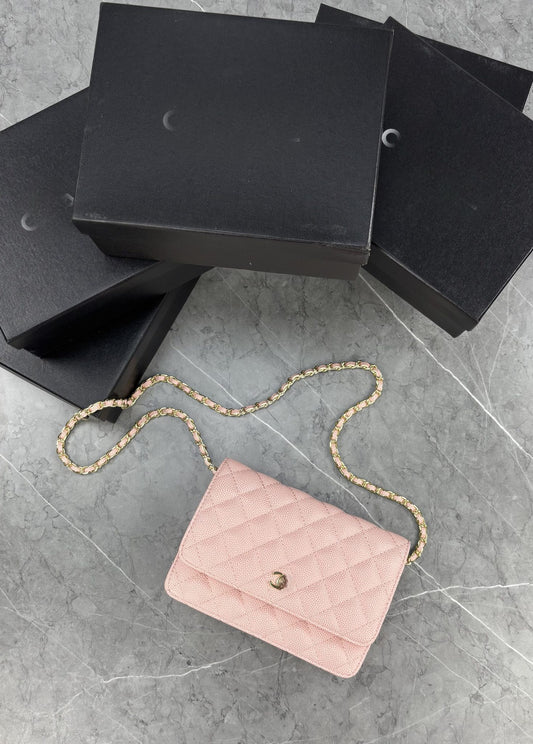Pink Gold Chain Cross Body Bag