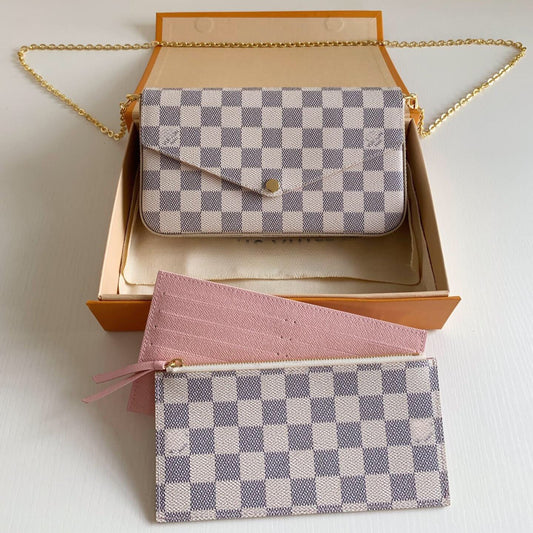 White Cream Grid Cross Body Bag